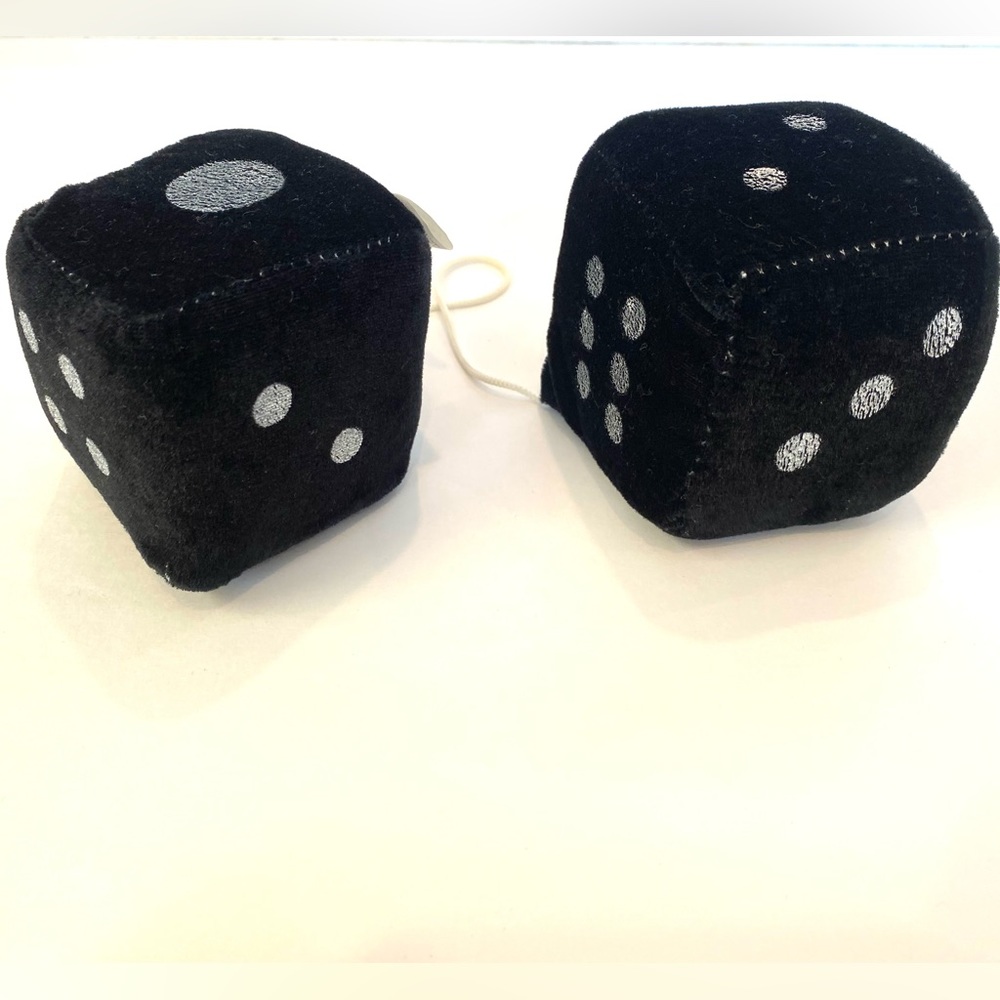 Fuzzy Dice Black with White Dots, 3”